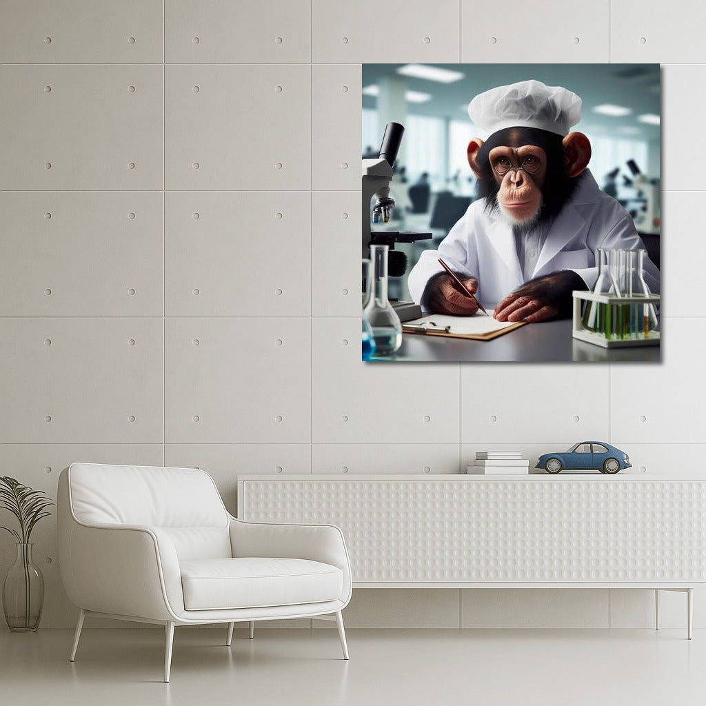 Chimpanzee scientist in the lab: humor and science for your interior