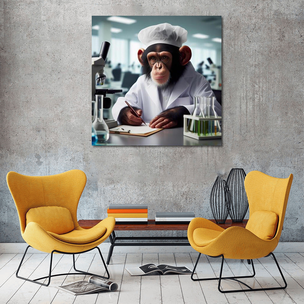 Chimpanzee scientist in the lab: humor and science for your interior