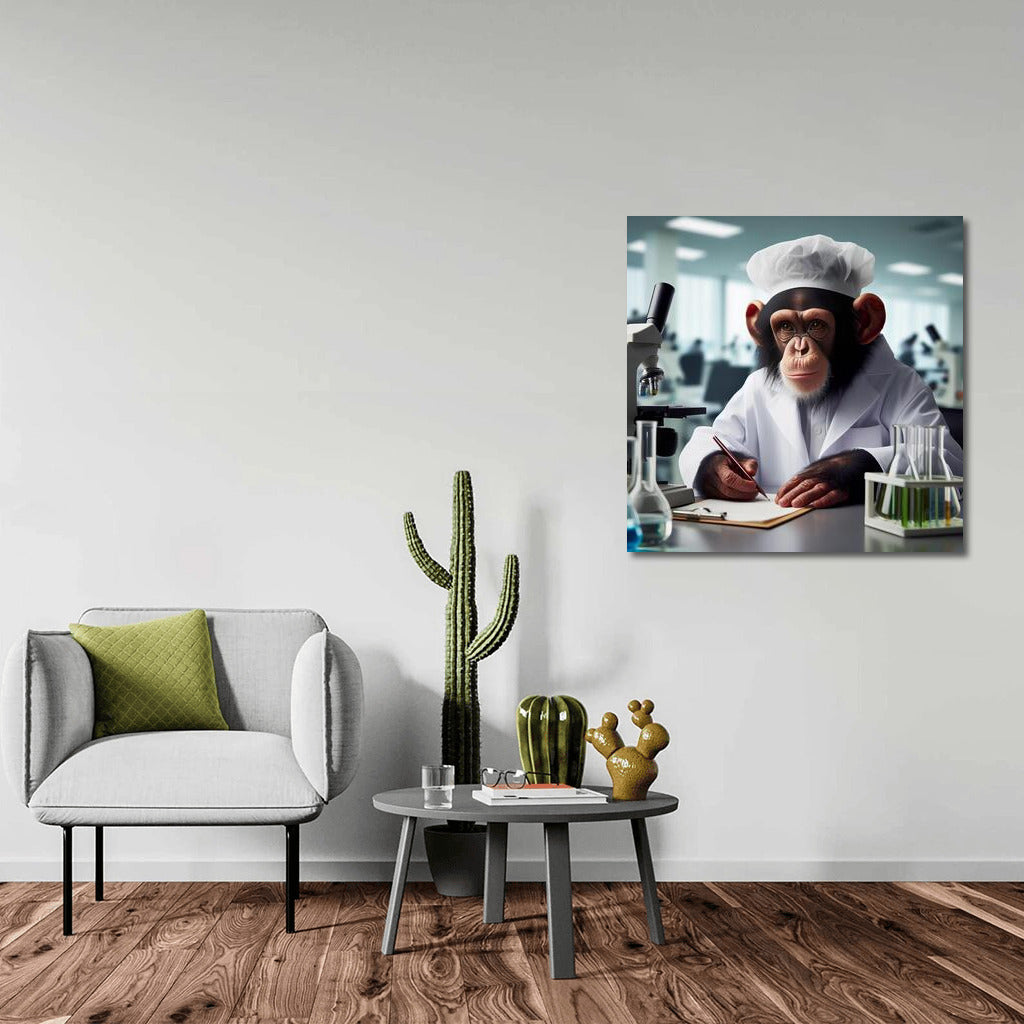 Chimpanzee scientist in the lab: humor and science for your interior