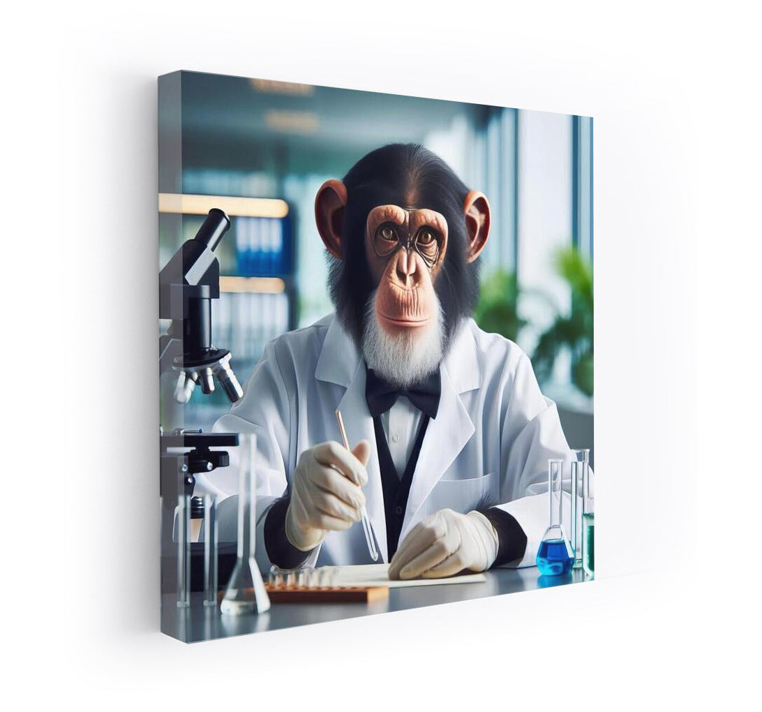Surrealistic Monkey Scientist in Lab: Unique Interior Decor