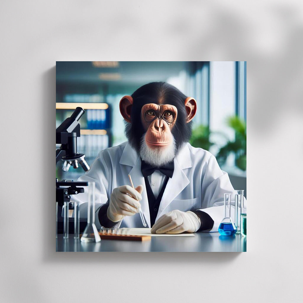 Surrealistic Monkey Scientist in Lab: Unique Interior Decor