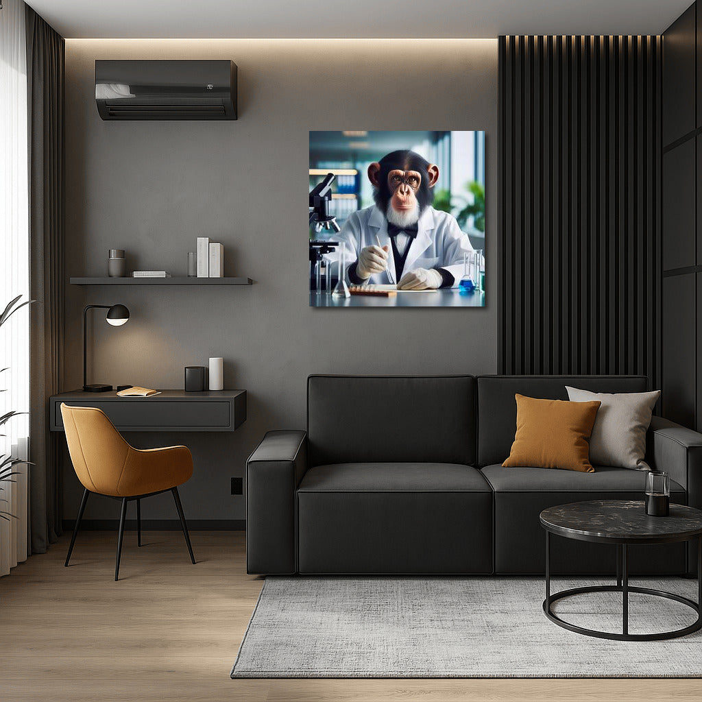 Surrealistic Monkey Scientist in Lab: Unique Interior Decor