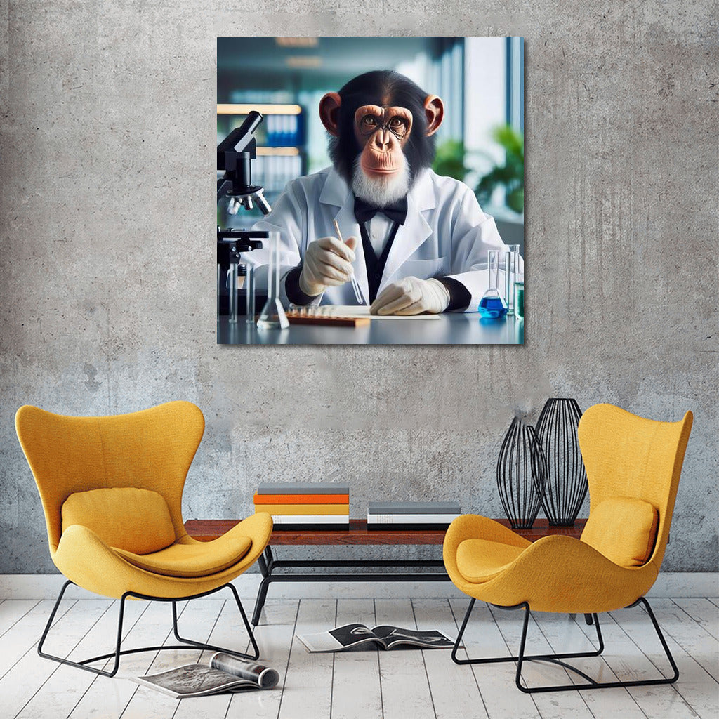 Surrealistic Monkey Scientist in Lab: Unique Interior Decor