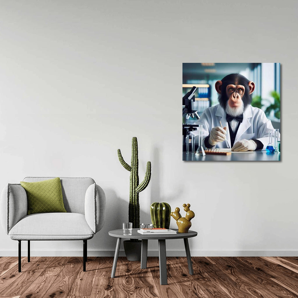 Surrealistic Monkey Scientist in Lab: Unique Interior Decor