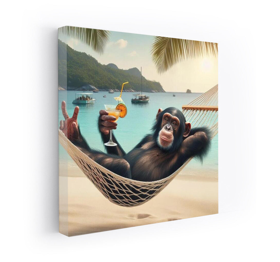Tropical Chill: Monkey with Cocktail on the Beach