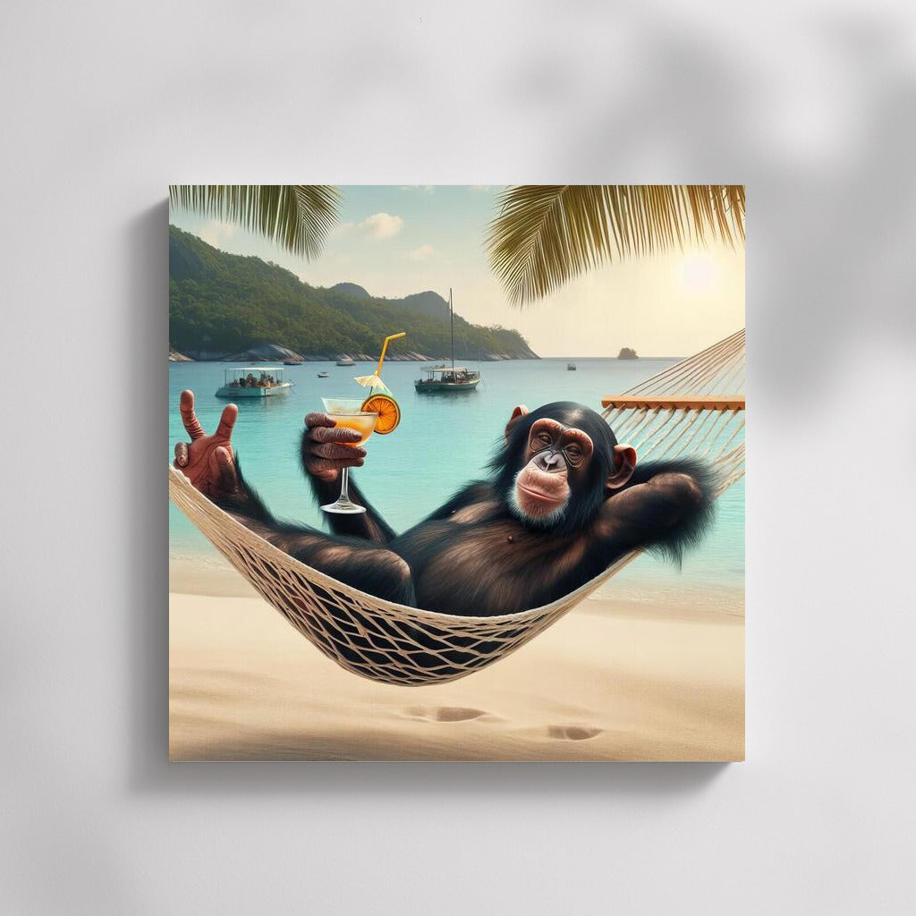 Tropical Chill: Monkey with Cocktail on the Beach