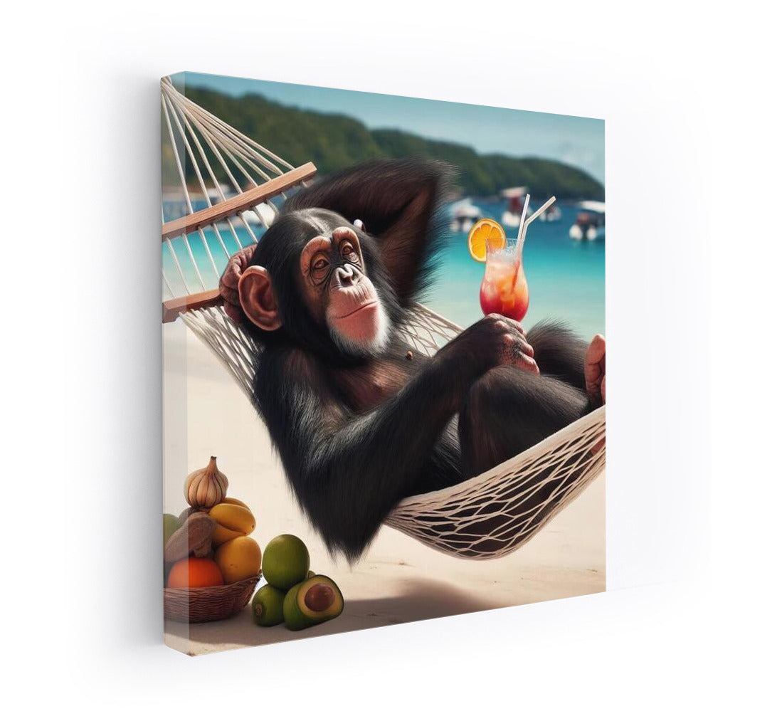 Tropical Relax: Monkey in a Hammock with a Cocktail on the Beach