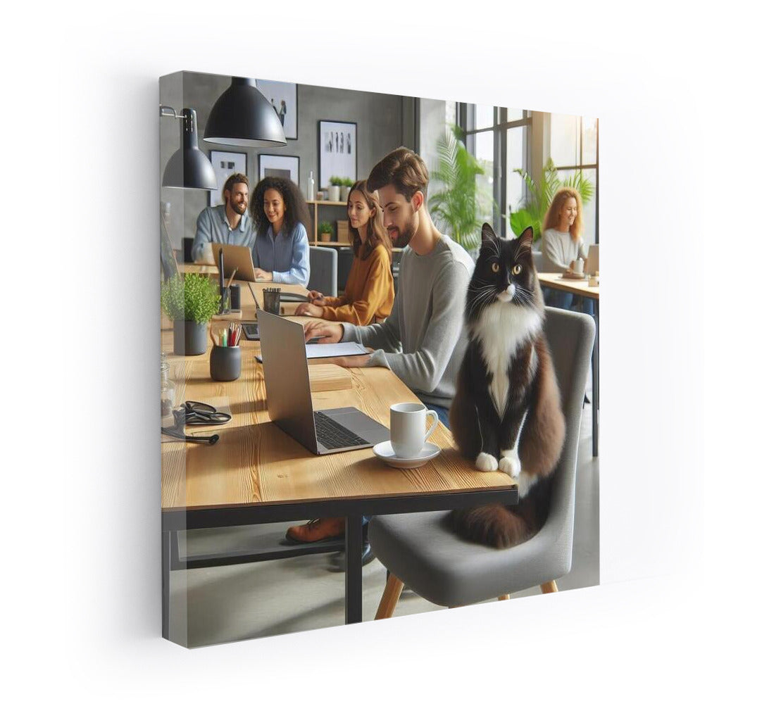 Cozy Office With Mysterious Cat: Workspace Inspiration