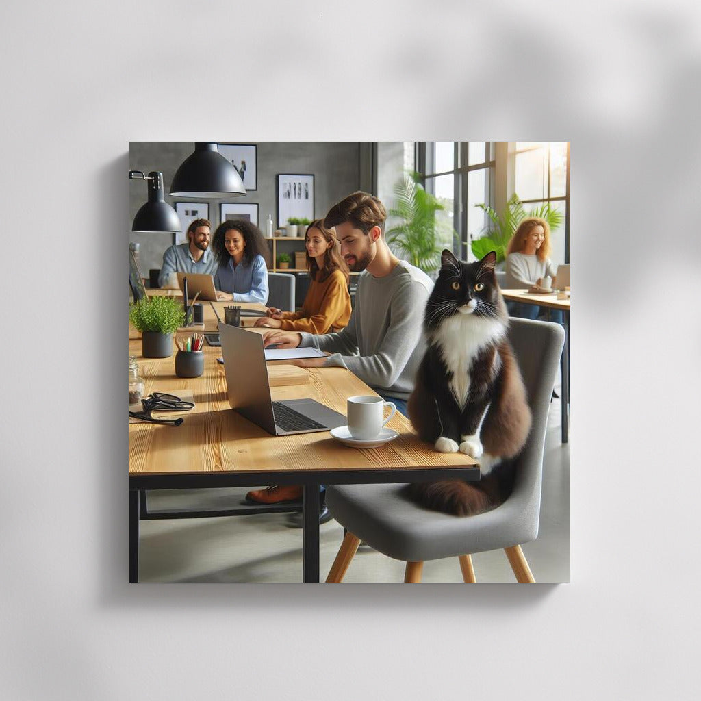 Cozy Office With Mysterious Cat: Workspace Inspiration