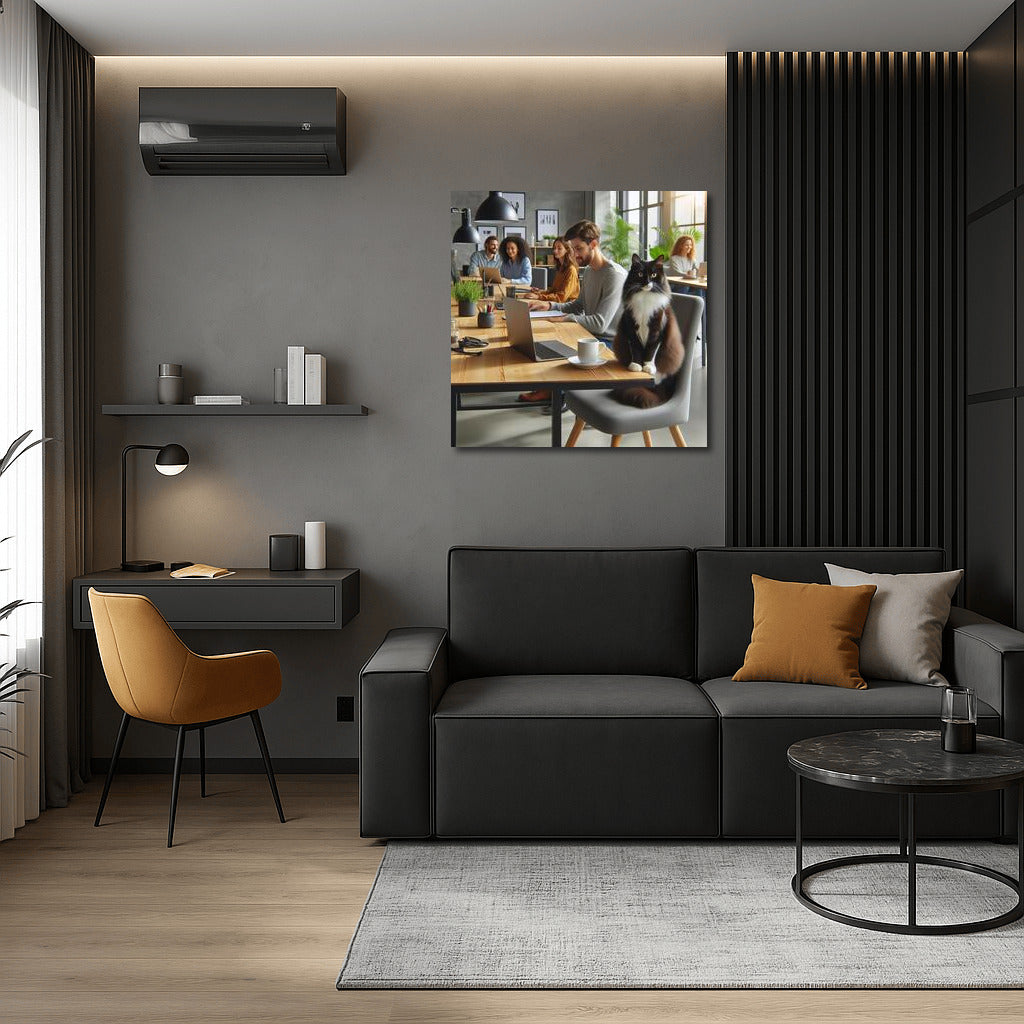 Cozy Office With Mysterious Cat: Workspace Inspiration