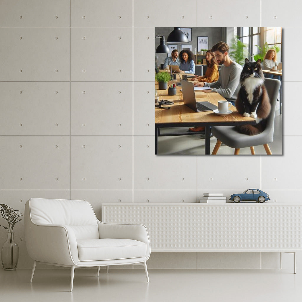 Cozy Office With Mysterious Cat: Workspace Inspiration