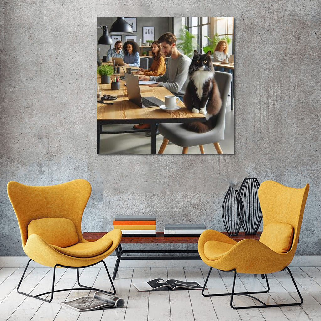 Cozy Office With Mysterious Cat: Workspace Inspiration