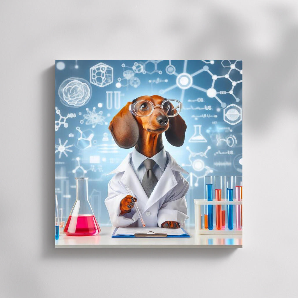 Dachshund Scientist in the Lab: Humorous Wall Art for Science Lovers