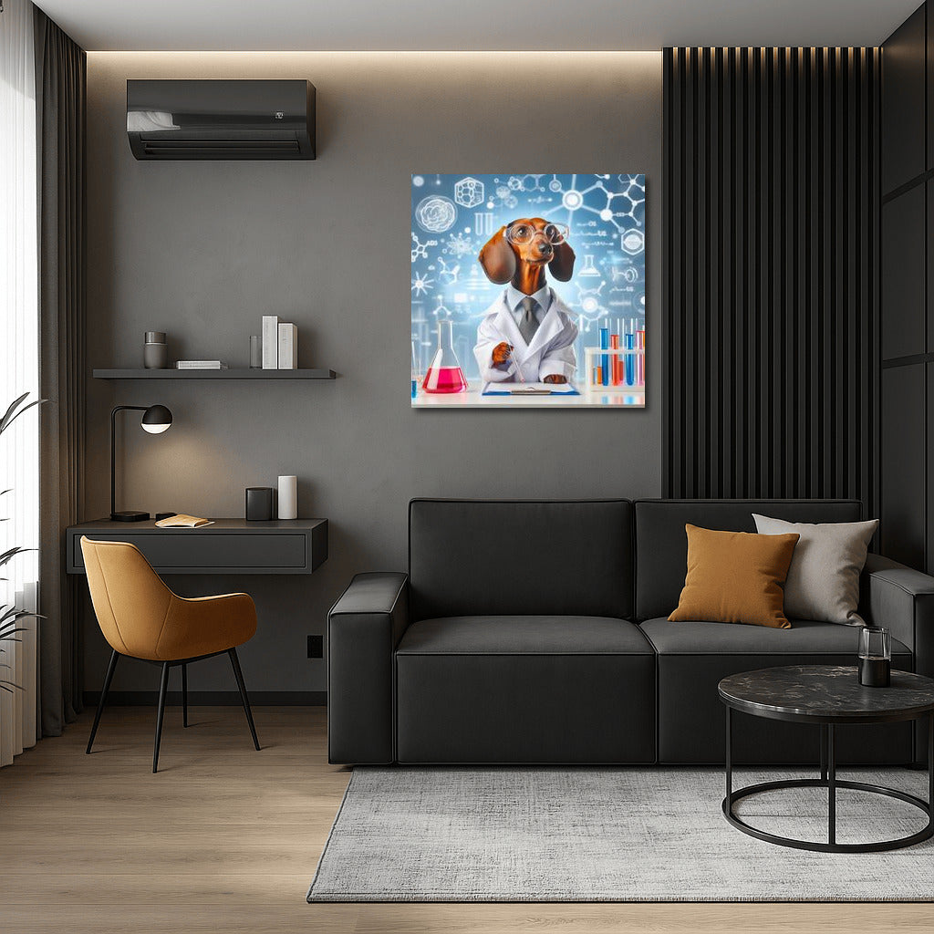 Dachshund Scientist in the Lab: Humorous Wall Art for Science Lovers