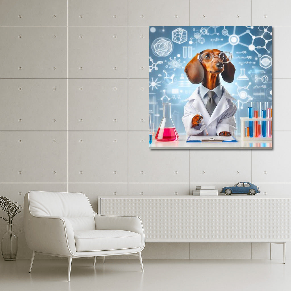 Dachshund Scientist in the Lab: Humorous Wall Art for Science Lovers