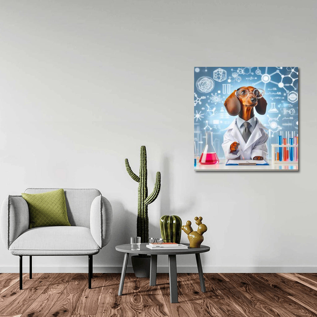 Dachshund Scientist in the Lab: Humorous Wall Art for Science Lovers
