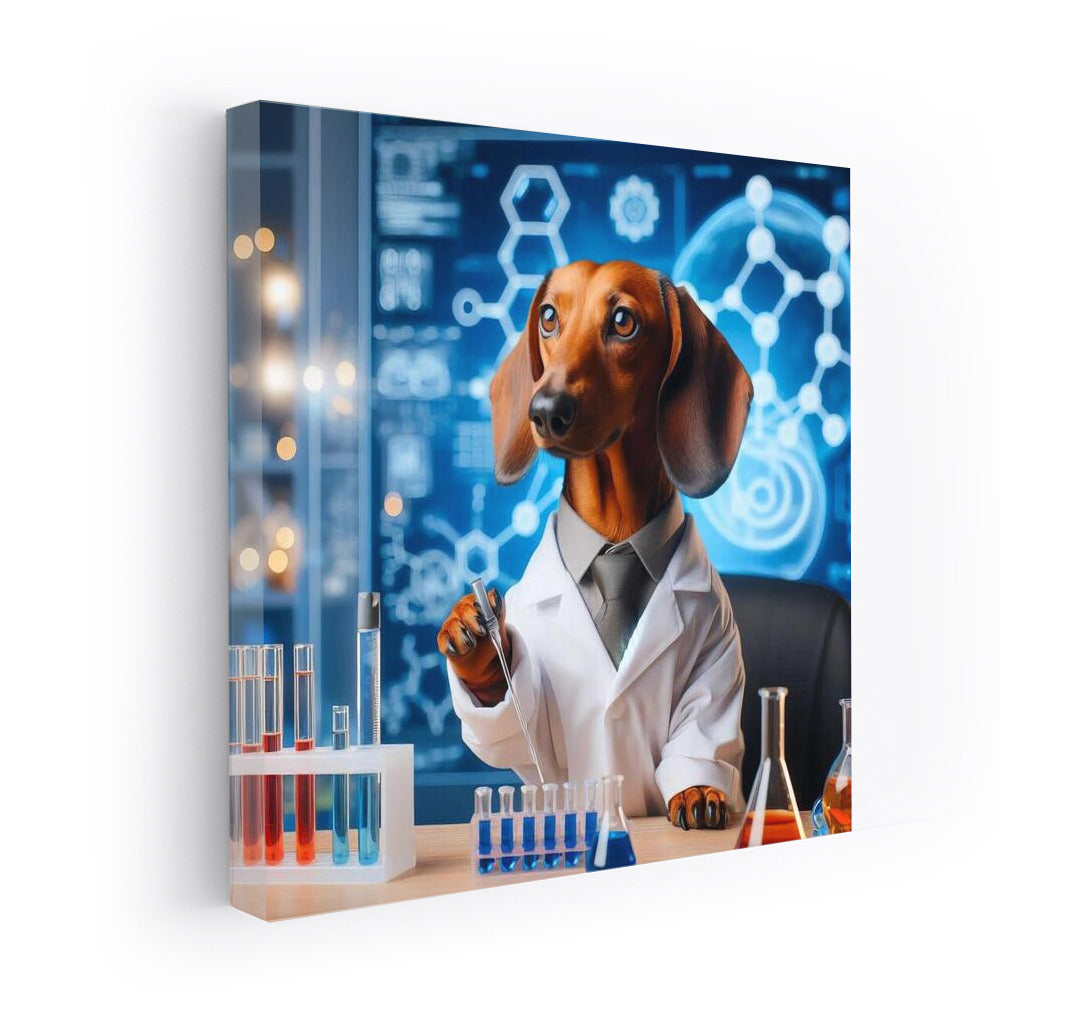 Scientific Dachshund in the Lab: Humorous Wall Decoration for Creative Interior