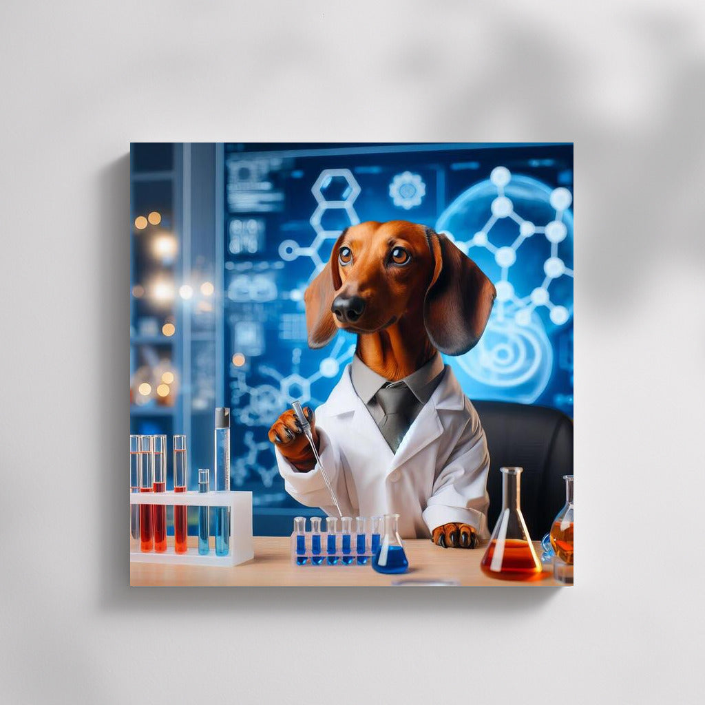 Scientific Dachshund in the Lab: Humorous Wall Decoration for Creative Interior