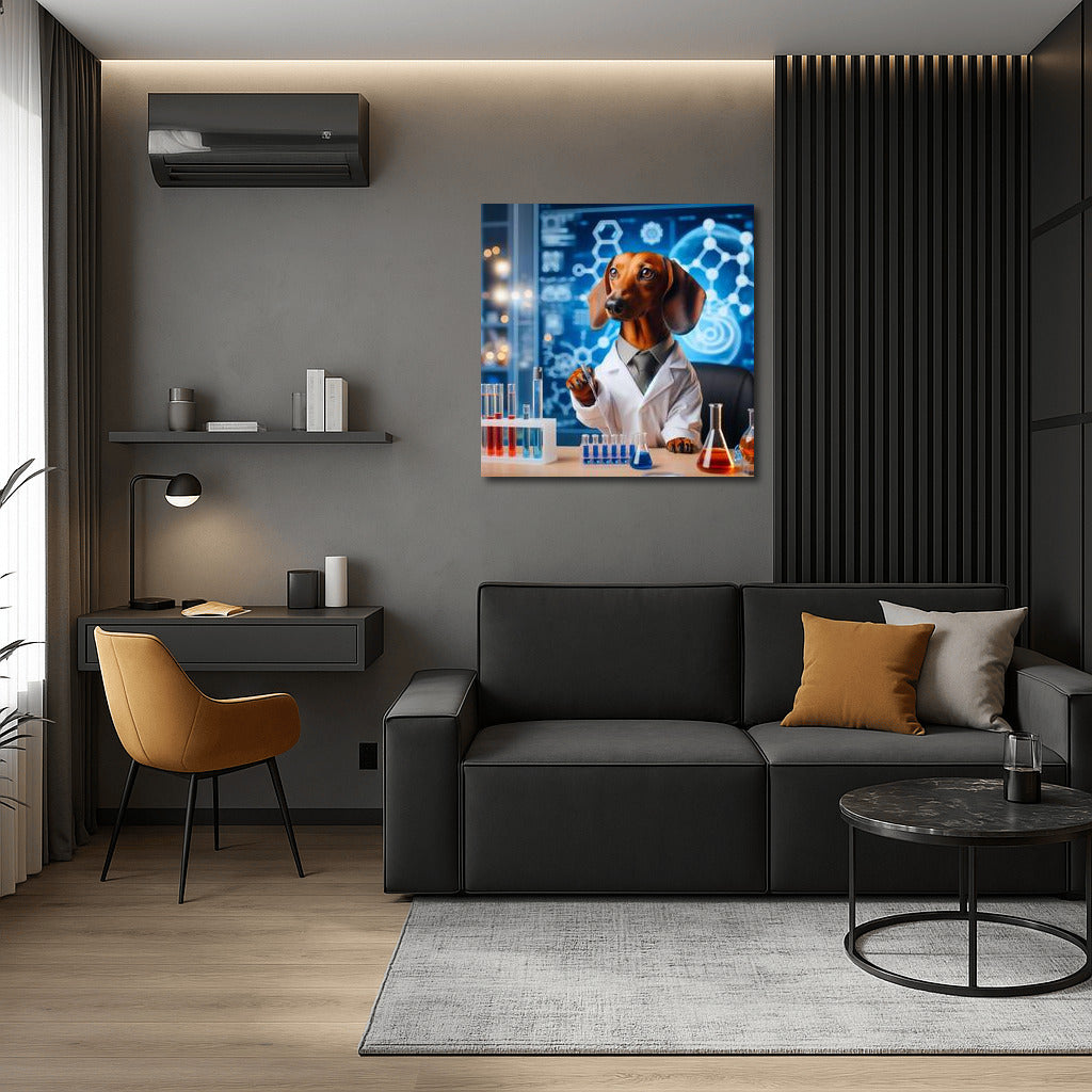 Scientific Dachshund in the Lab: Humorous Wall Decoration for Creative Interior