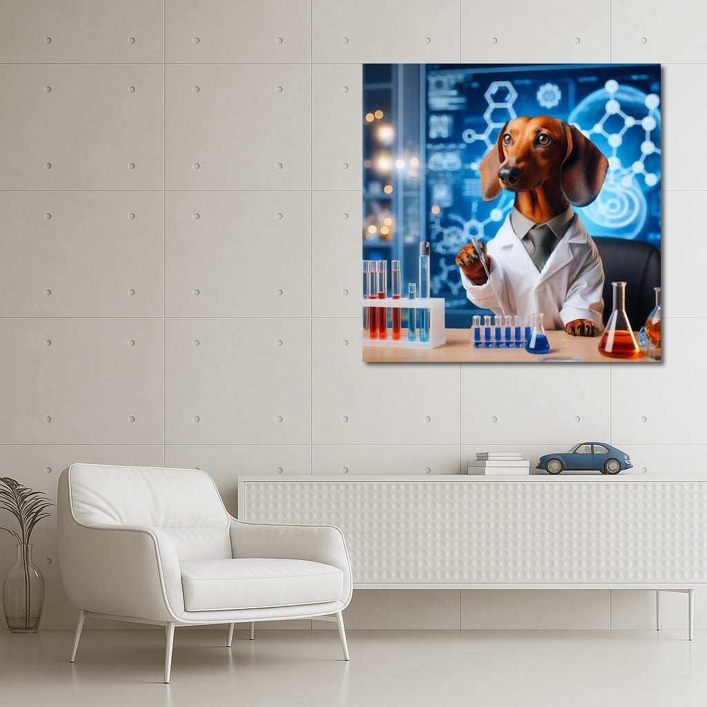 Scientific Dachshund in the Lab: Humorous Wall Decoration for Creative Interior