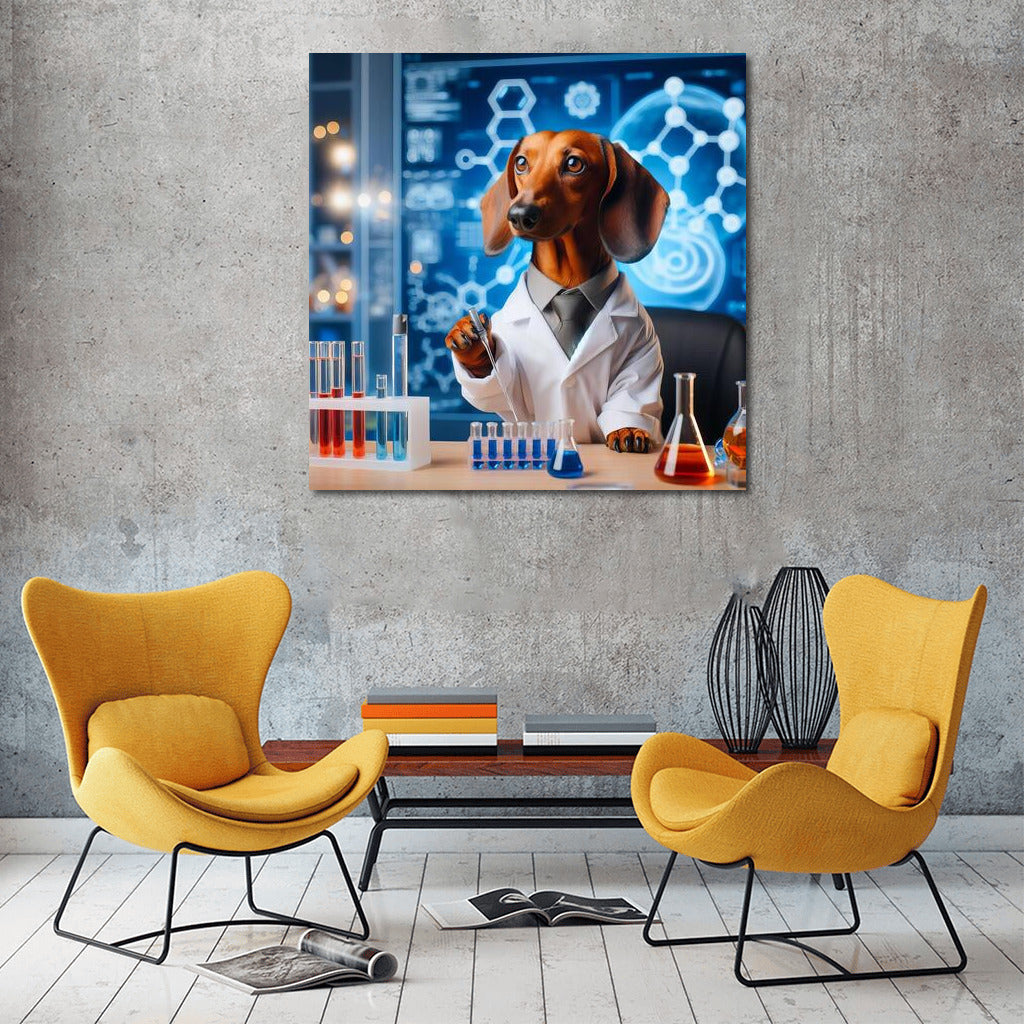 Scientific Dachshund in the Lab: Humorous Wall Decoration for Creative Interior