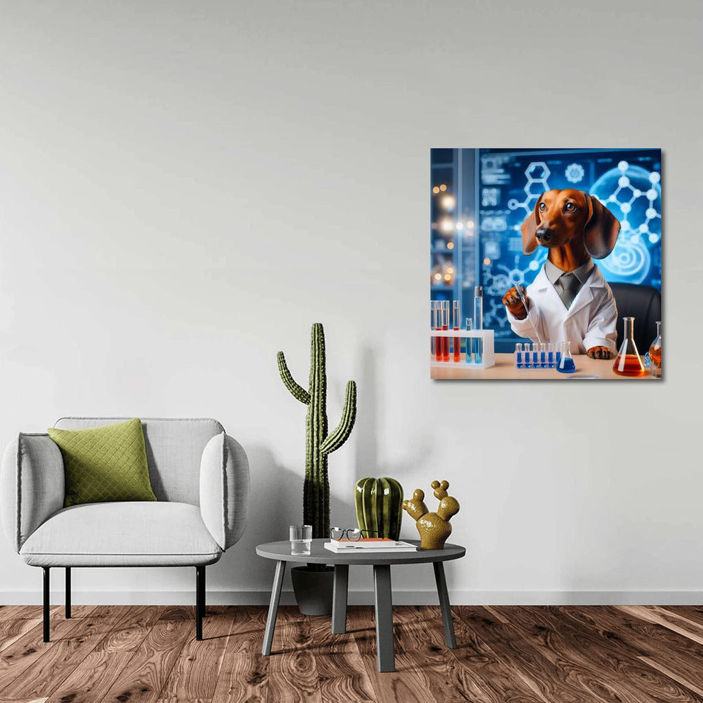Scientific Dachshund in the Lab: Humorous Wall Decoration for Creative Interior