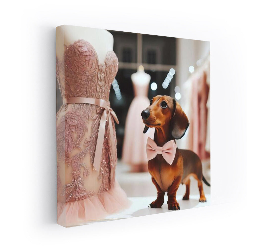 Elegance and Charm: Dress and Dog in a Tie for the Interior