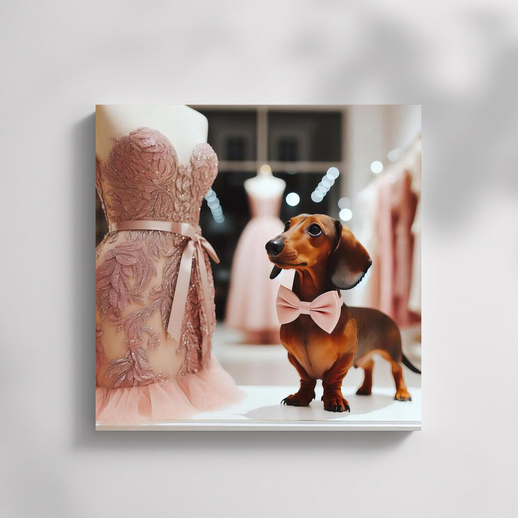Elegance and Charm: Dress and Dog in a Tie for the Interior