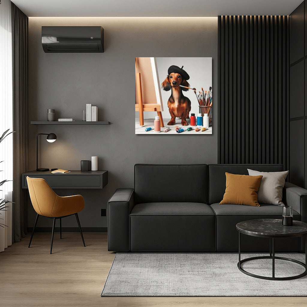 Creative Dachshund in Beret: Comfort and Creativity on Your Walls