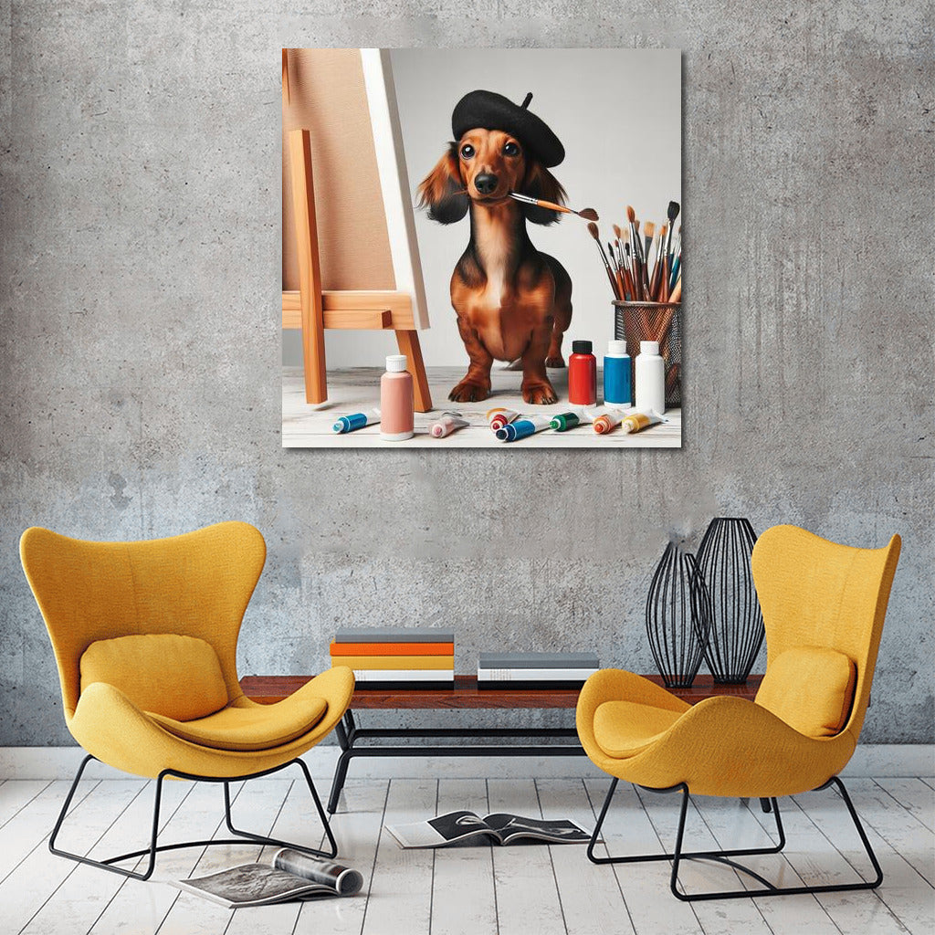 Creative Dachshund in Beret: Comfort and Creativity on Your Walls