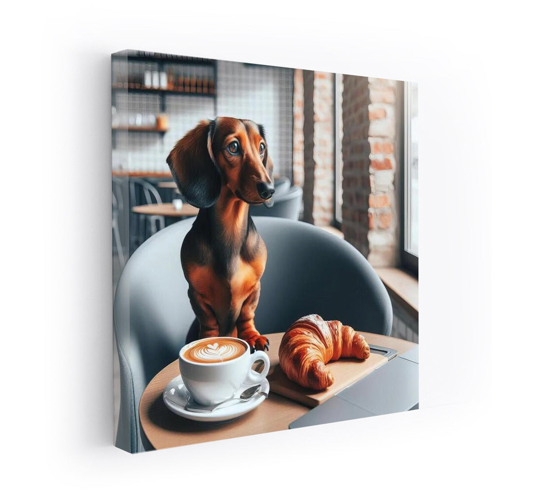 Taxa in Cafe: Morning Coffee and Croissant