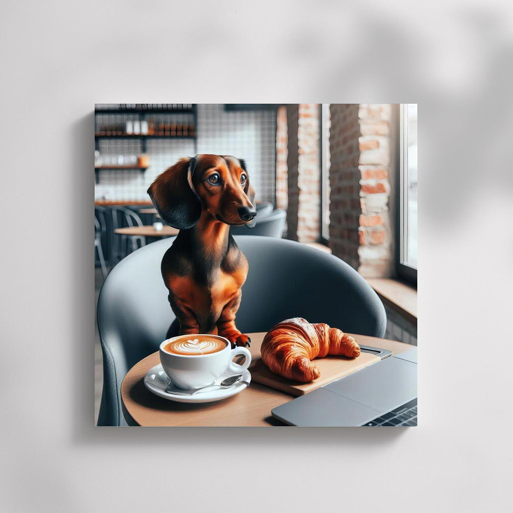 Taxa in Cafe: Morning Coffee and Croissant