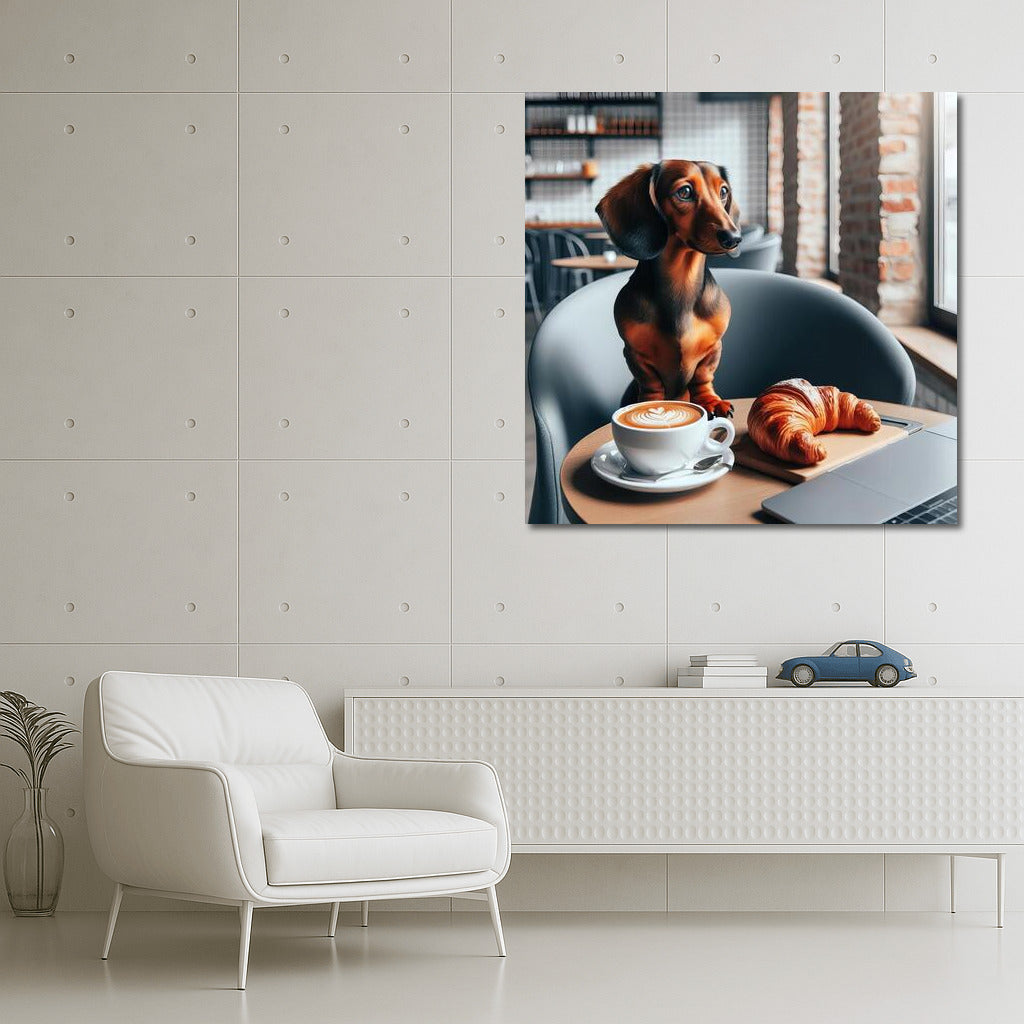 Taxa in Cafe: Morning Coffee and Croissant