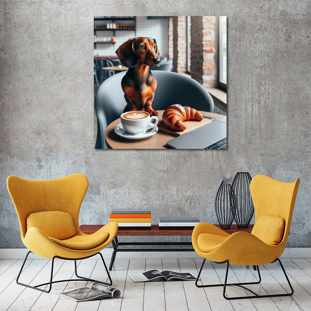 Taxa in Cafe: Morning Coffee and Croissant