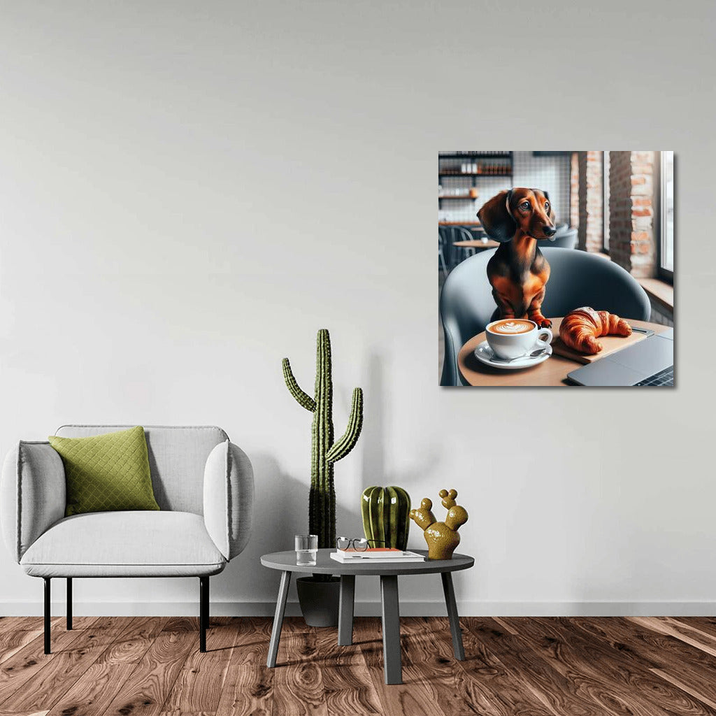 Taxa in Cafe: Morning Coffee and Croissant