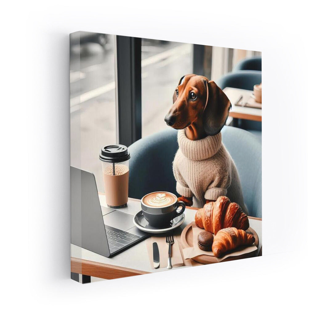 Dachshund in a Sweater: Morning Coffee and Croissants for a Cozy Interior