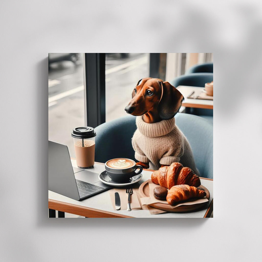 Dachshund in a Sweater: Morning Coffee and Croissants for a Cozy Interior