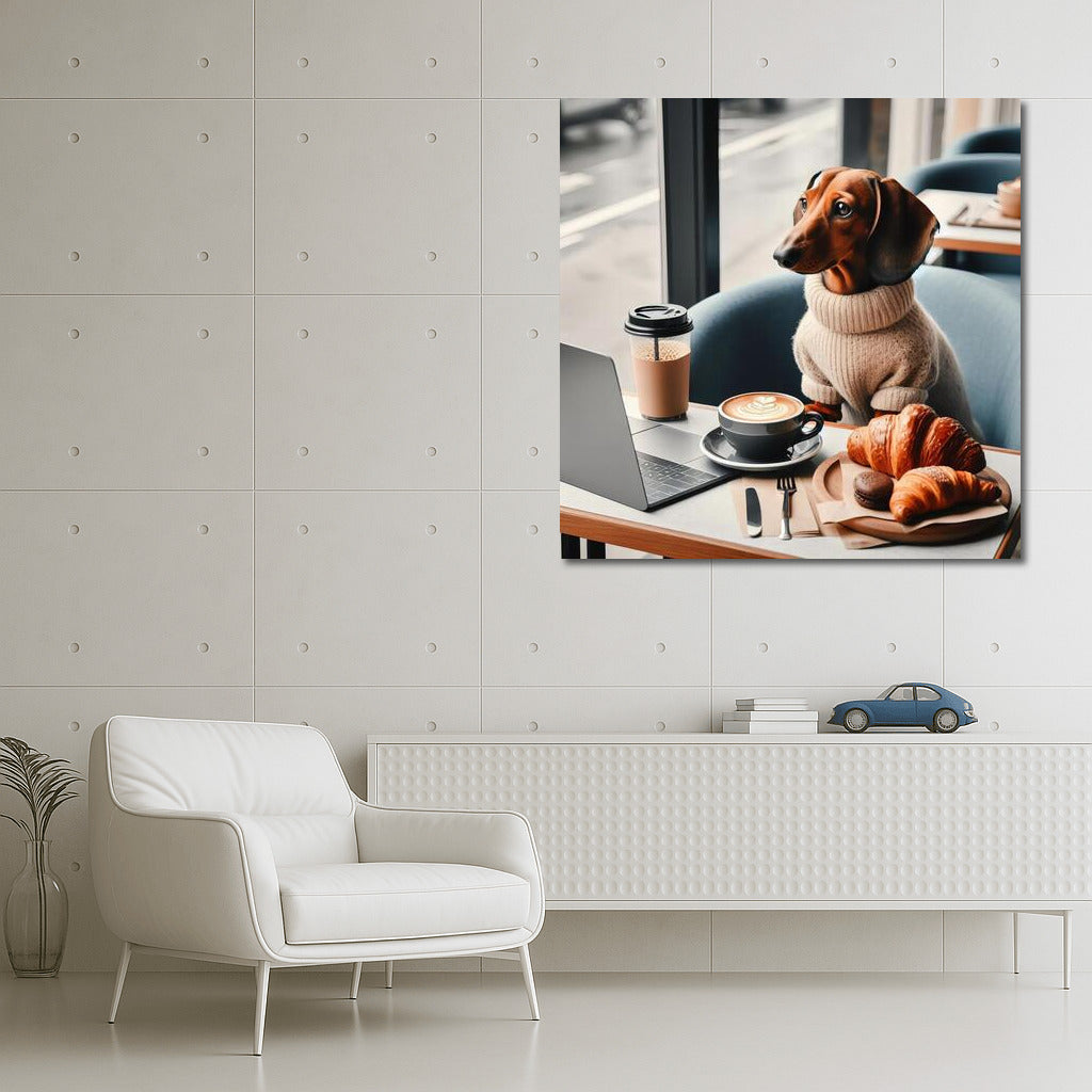 Dachshund in a Sweater: Morning Coffee and Croissants for a Cozy Interior
