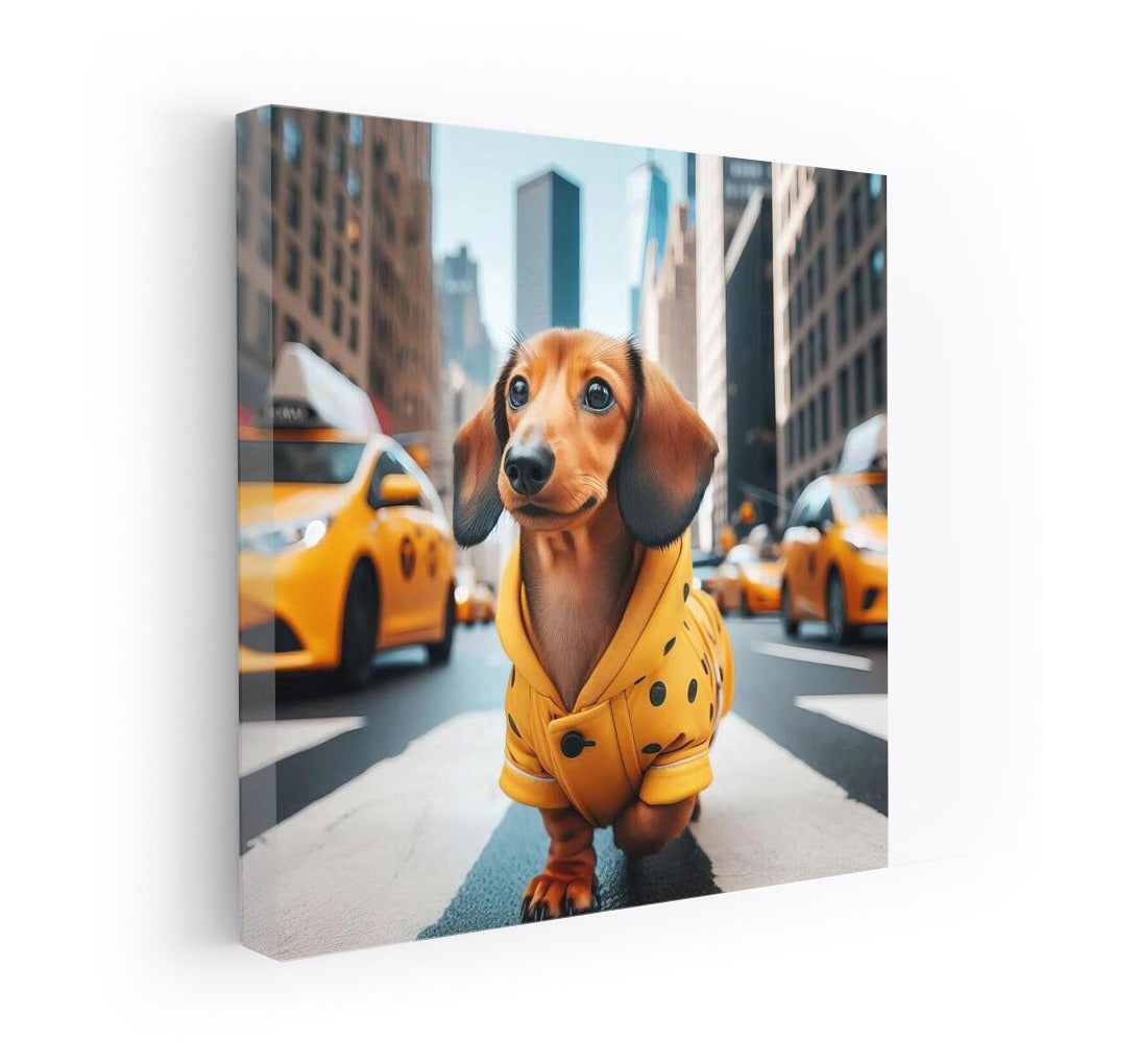 Happy Dog in Yellow Coat: City Adventure