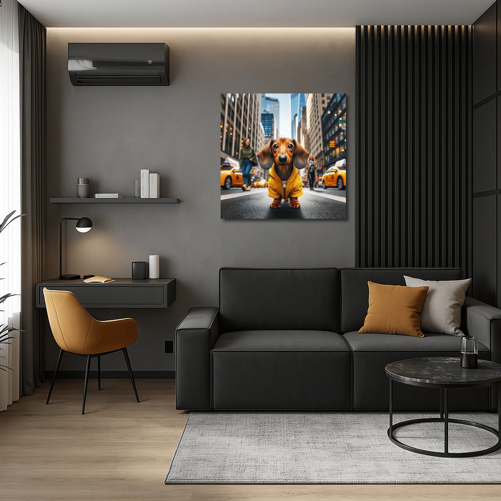City Dachshund in a Yellow Jacket: A Bright Accent for Your Interior