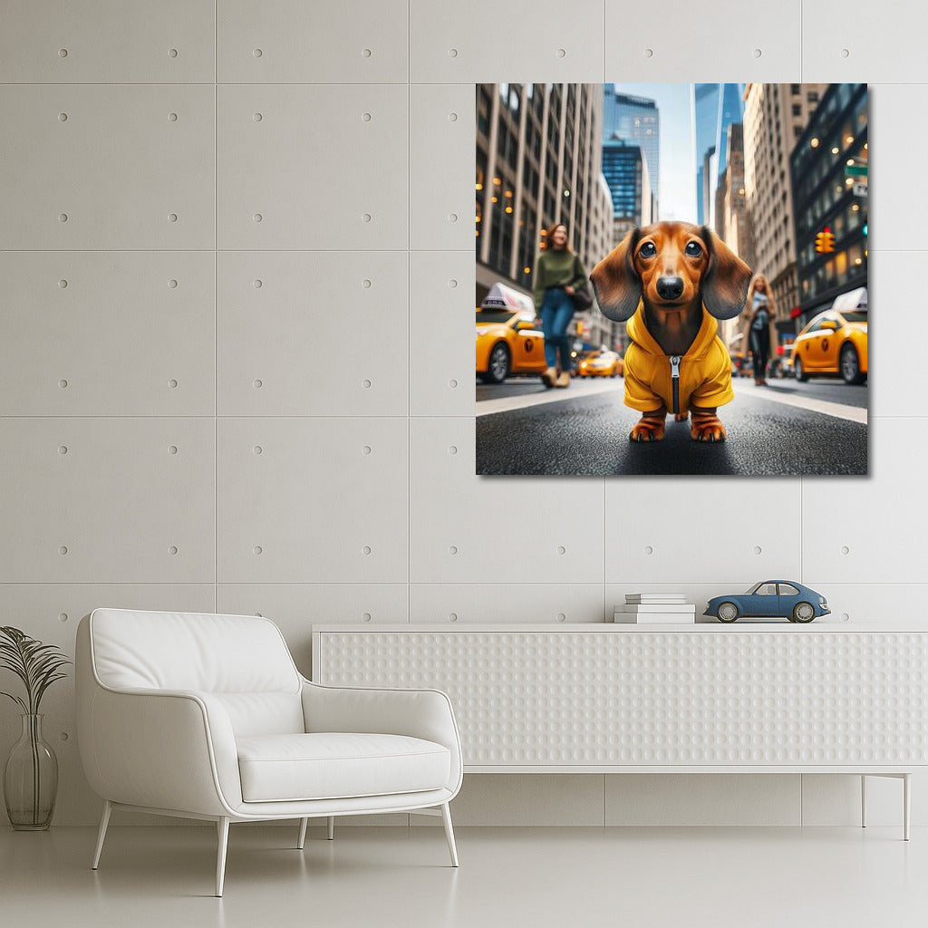 City Dachshund in a Yellow Jacket: A Bright Accent for Your Interior