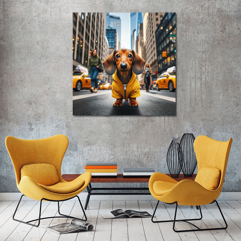 City Dachshund in a Yellow Jacket: A Bright Accent for Your Interior