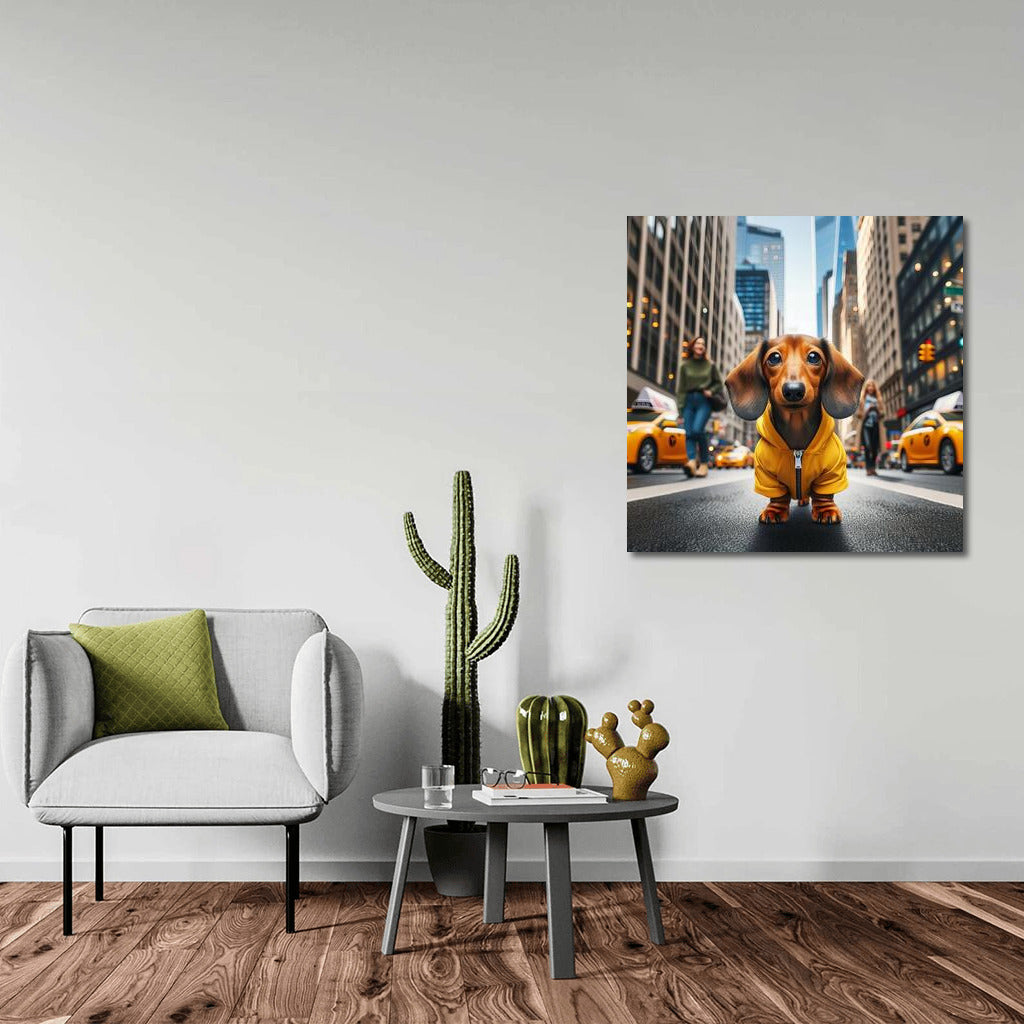 City Dachshund in a Yellow Jacket: A Bright Accent for Your Interior