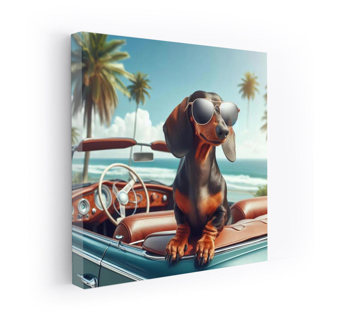 Stylish Dog in Retro Convertible: Summer Adventure on the Waves
