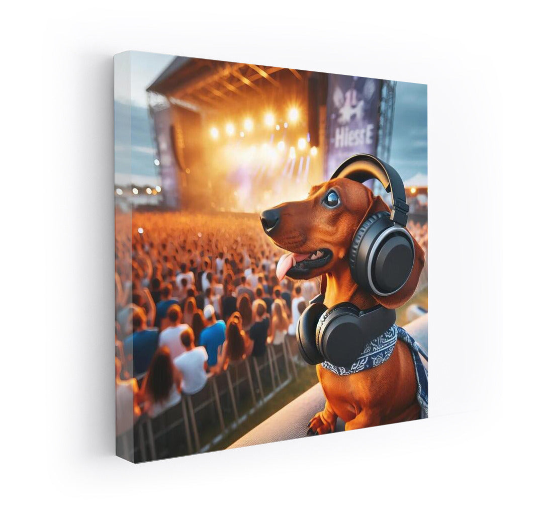 Musical Ecstasy: Dog in Headphones at a Concert for Music Lovers