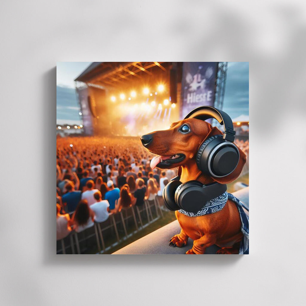 Musical Ecstasy: Dog in Headphones at a Concert for Music Lovers