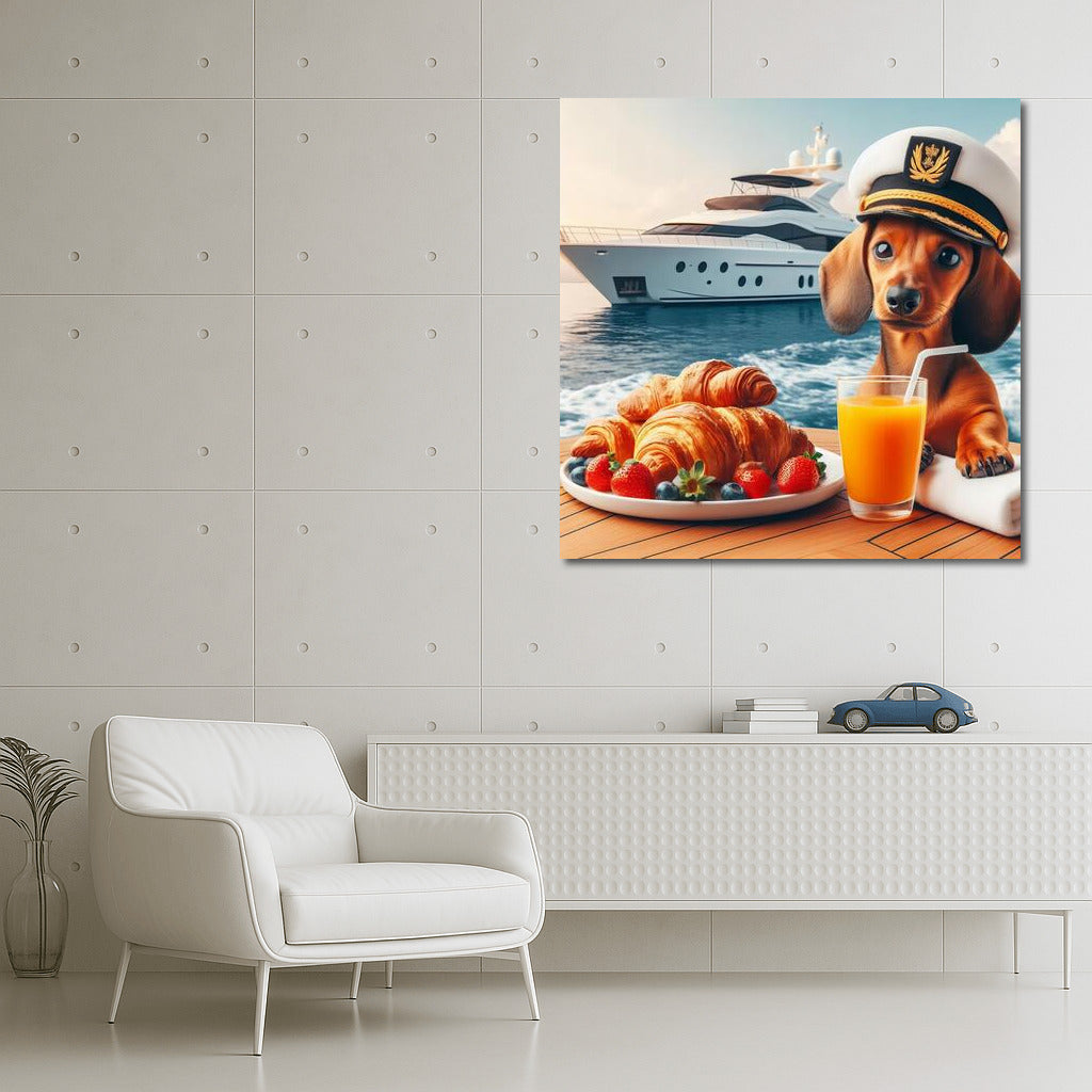Sweet Captain on a Yacht: Morning by the Sea with Croissants and Orange Juice