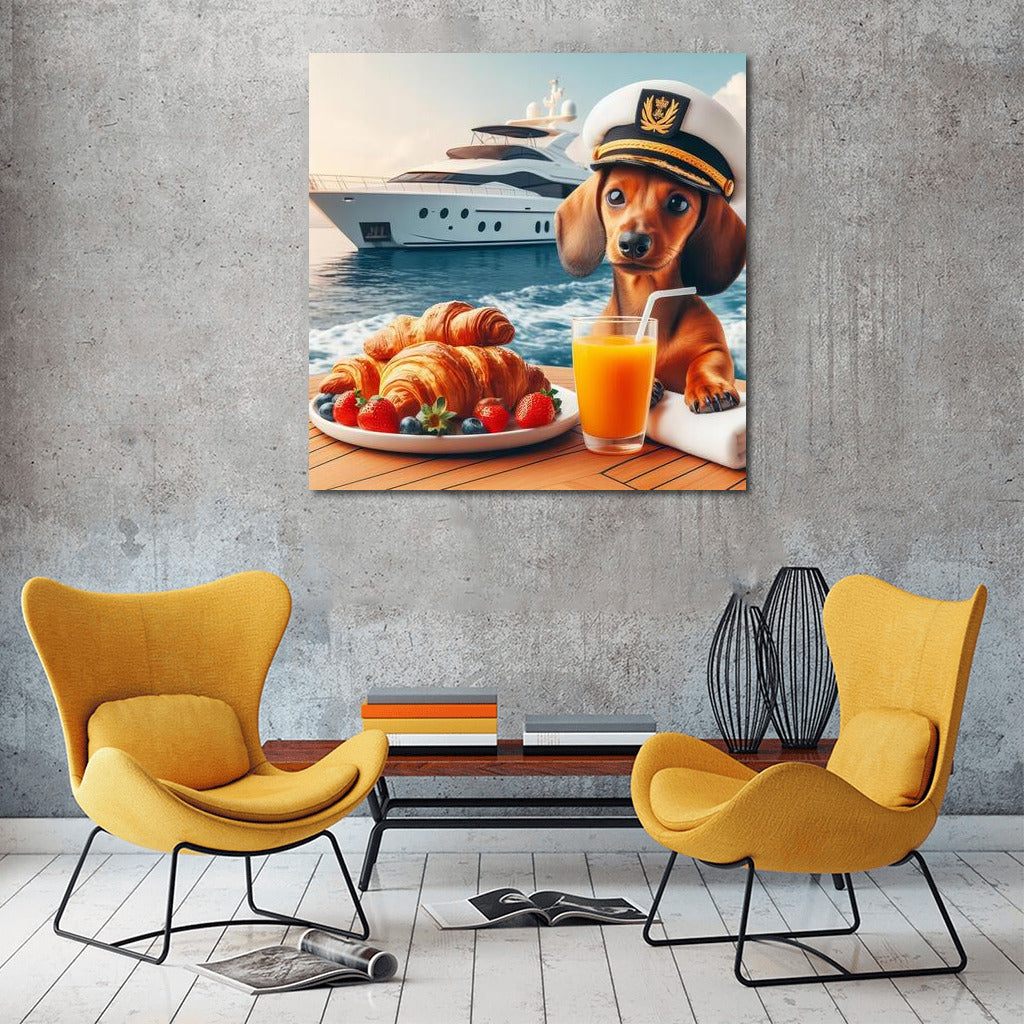 Sweet Captain on a Yacht: Morning by the Sea with Croissants and Orange Juice