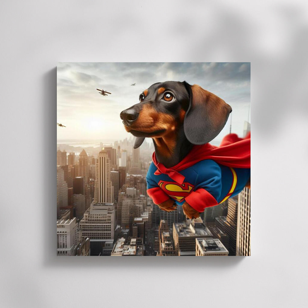 Superdog in Flight: Heroic Labrador Over the City