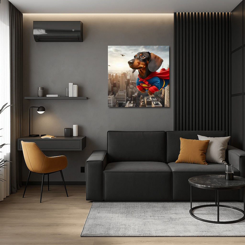 Superdog in Flight: Heroic Labrador Over the City